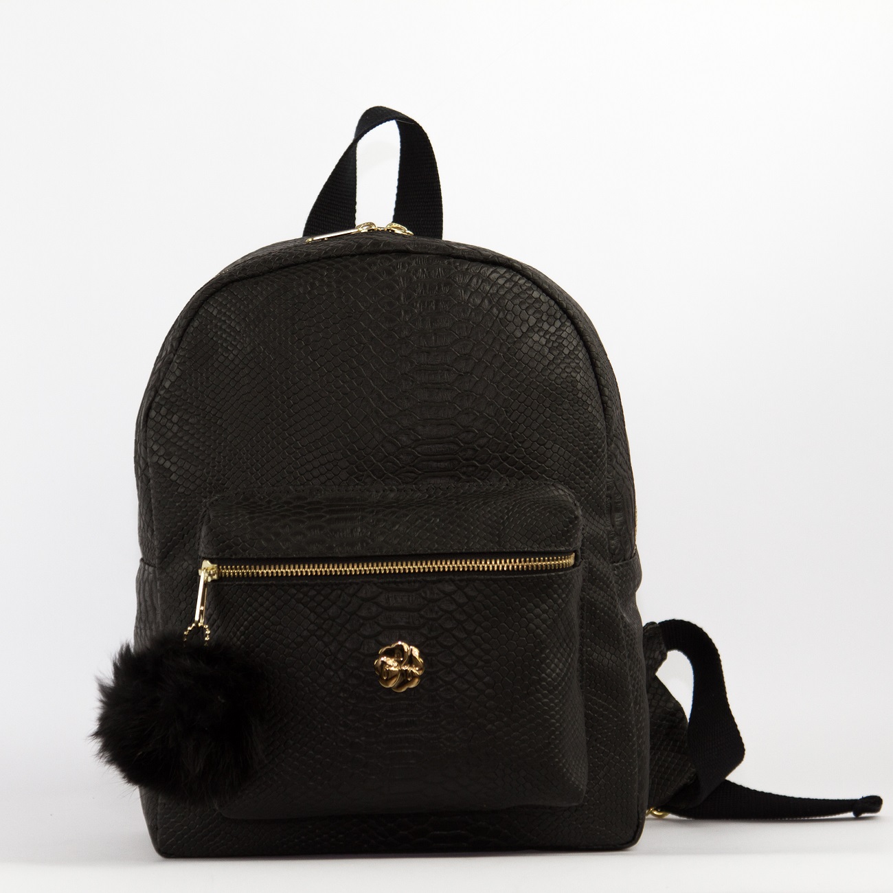 Pitanga-Lalá- Mochila-preta-Couro-Croco-Frente